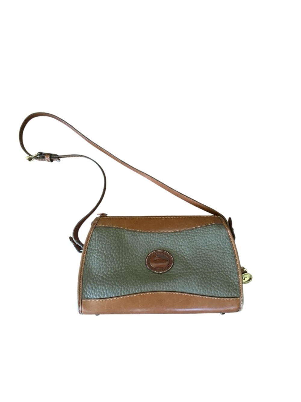Vintage Dooney & Bourke Pebble Leather Crossbody Bag in Taupe & Brown - Picture 1 of 7